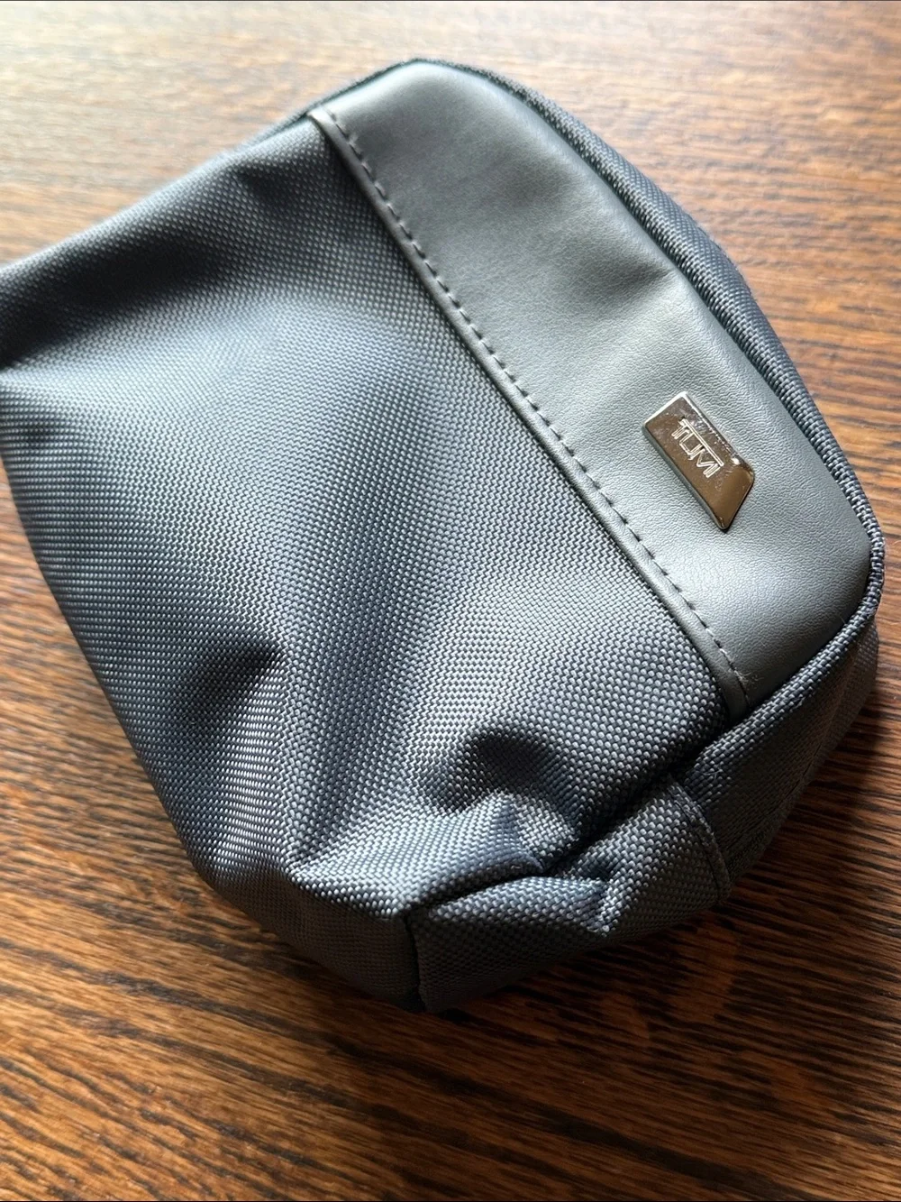 Small Tumi Gray Men's Toiletry Pouch with Silver Accent